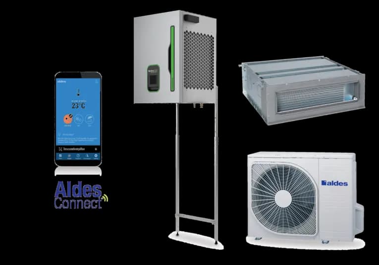 Système gainable T.One d’Aldes combinant pompe à chaleur air/air et ventilation à récupération de chaleur